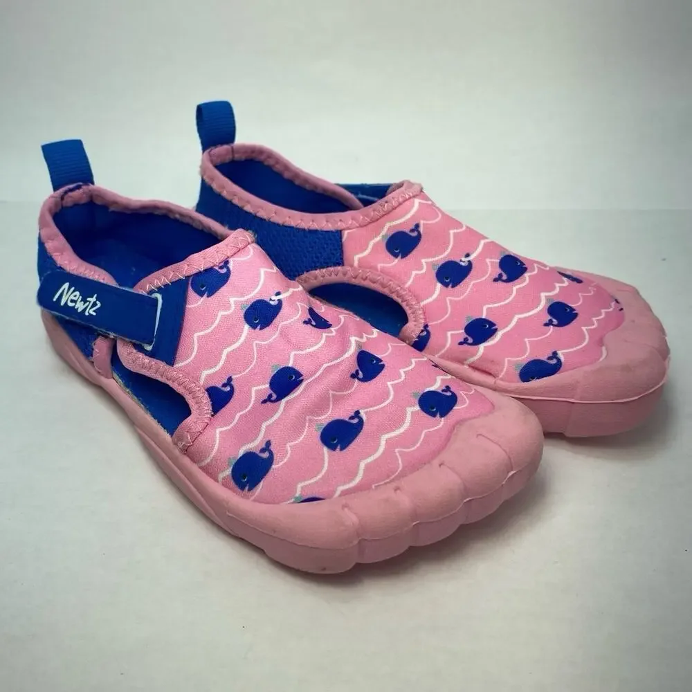 NEWTZ Water Shoes Pink with Blue Whales Youth Size 11/13